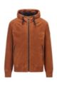 Hooded suede leather jacket with teddy lining, Brown