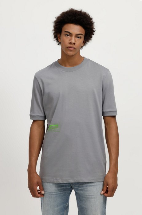 Relaxed-Fit T-Shirt aus Baumwolle mit Cyber-Manifesto-Logo, Grau