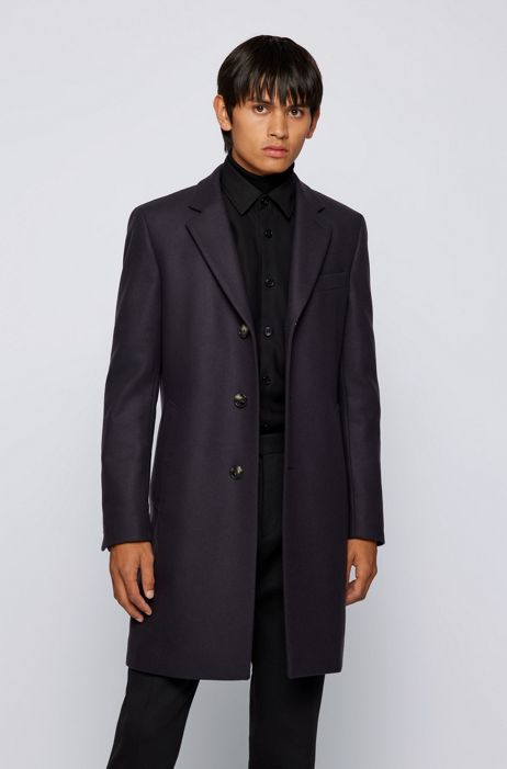 Mens Slim Fit Wool 3/4 Overcoat Jacket Military Style High Nehru Collar Black 