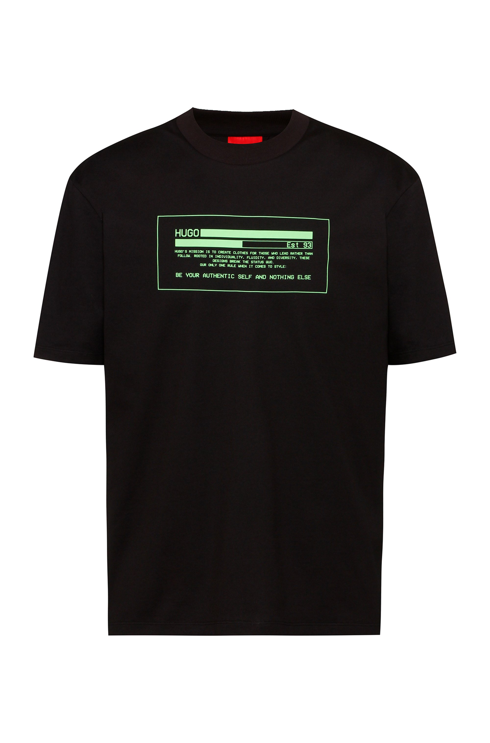 T-shirt en coton biologique avec grand logo à message, Noir