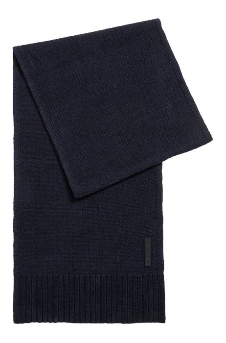 Logo-badge scarf in chenille cotton, Dark Blue