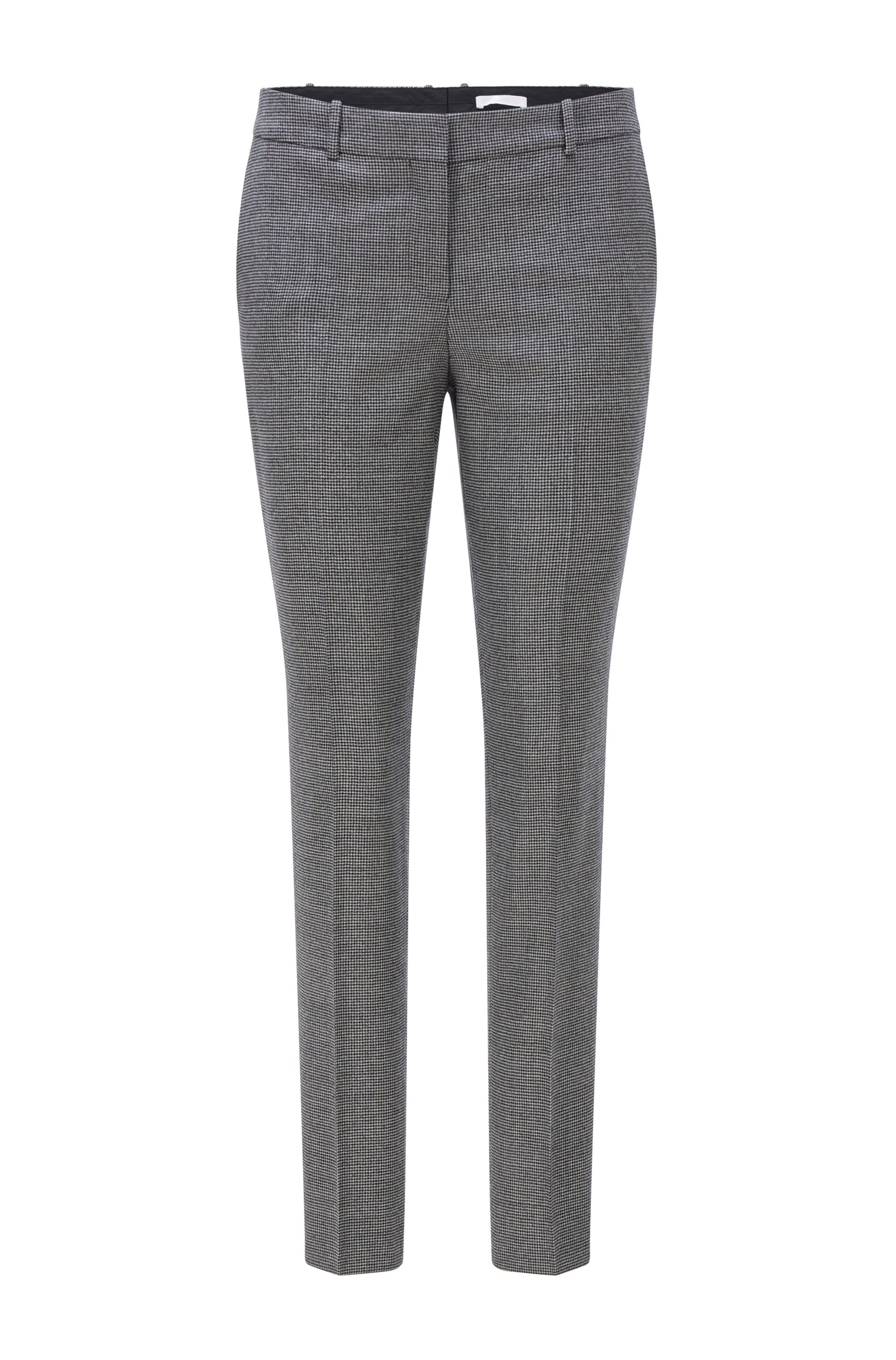 Regular-fit trousers in stretch wool with houndstooth pattern, Grey