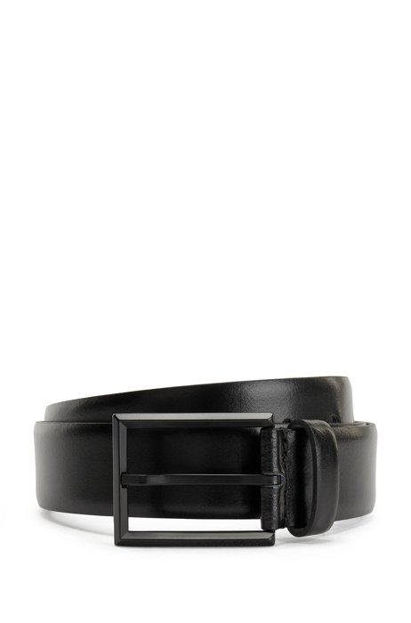 Italian-leather belt with matte-black buckle, Black