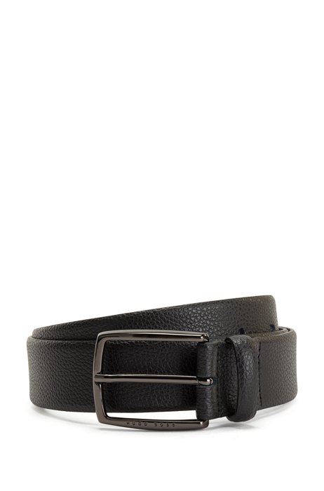 Grained-leather belt with polished gunmetal buckle, Black