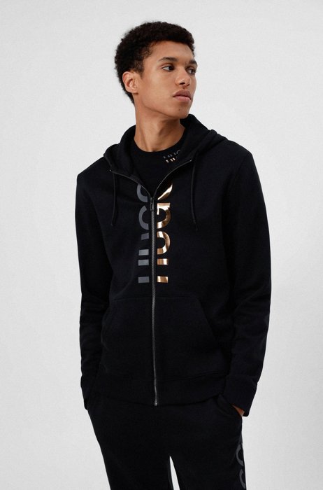 Relaxed-fit hooded sweatshirt with split logo, Black
