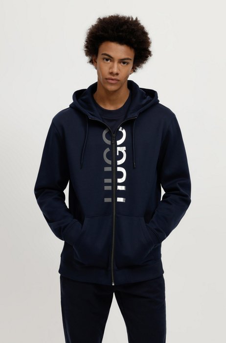 Relaxed-fit hooded sweatshirt with split logo, Dark Blue