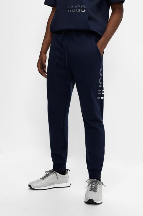Спортивные брюки из органического смесового хлопка с раздвоенным логотипом, Темно-синий