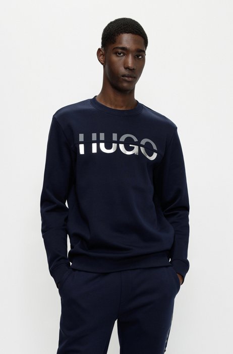 Relaxed-fit sweatshirt with split logo, Dark Blue
