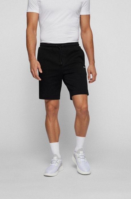 Cotton-blend shorts with tonal logo tape, Black