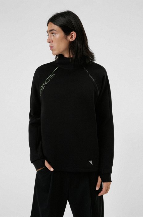 Mock-neck sweatshirt with glow-in-the-dark logo, Black