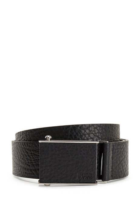 Grained-leather belt with quick-release buckle, Black