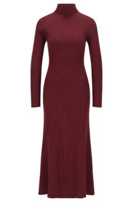 BOSS - Long-length knitted dress placement ribbing