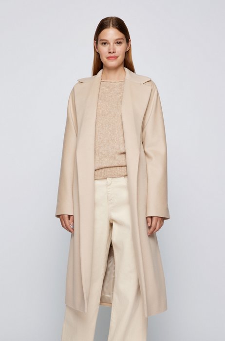 Oversized-fit coat in combed Italian wool, Light Beige
