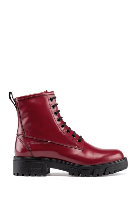 Italian-leather ankle boots with logo loop, Dark Red