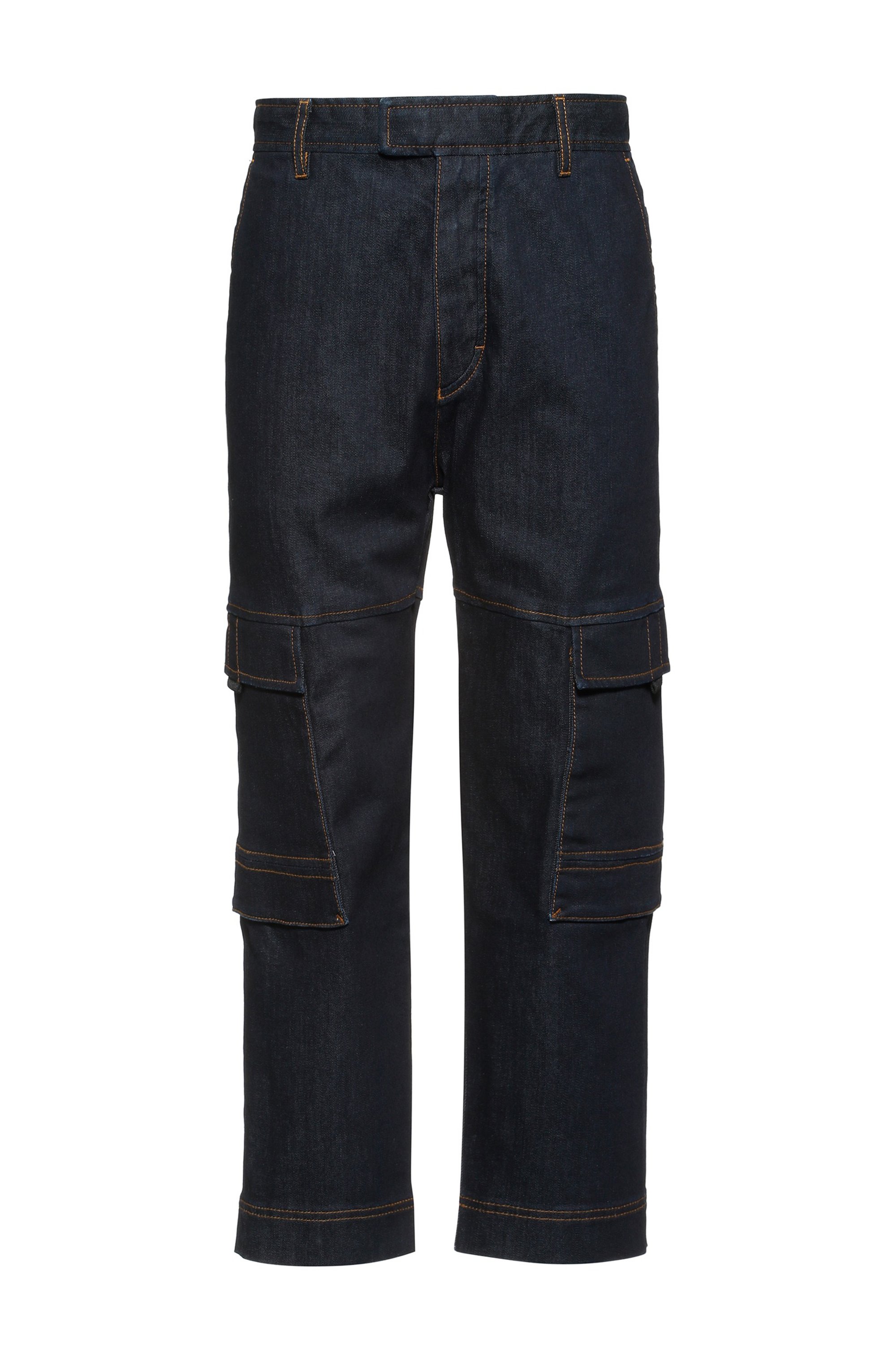 Relaxed-fit jeans in cargostijl van comfortabel stretchdenim, Donkerblauw
