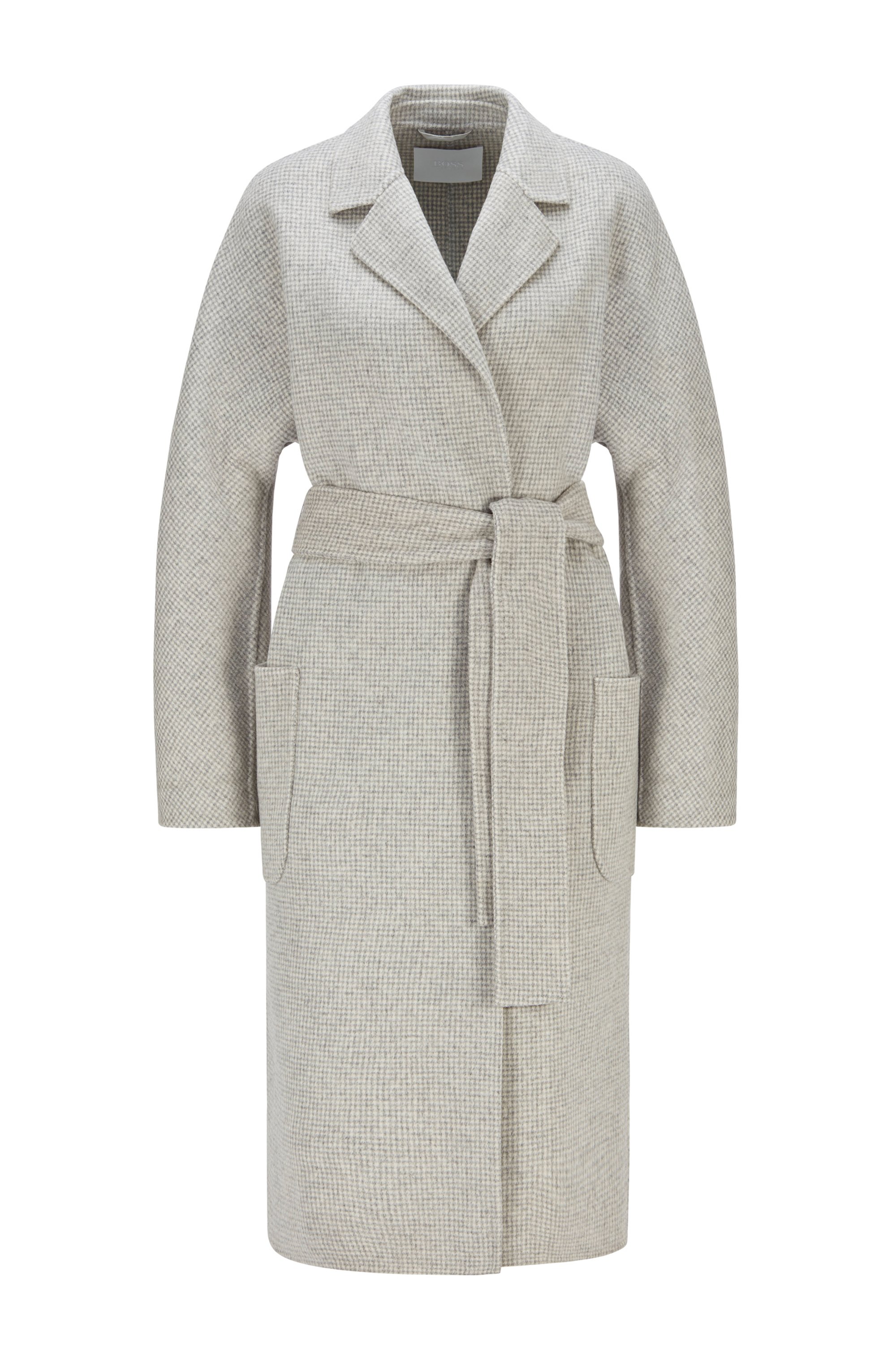 Belted coat in a patterned wool blend, Patterned