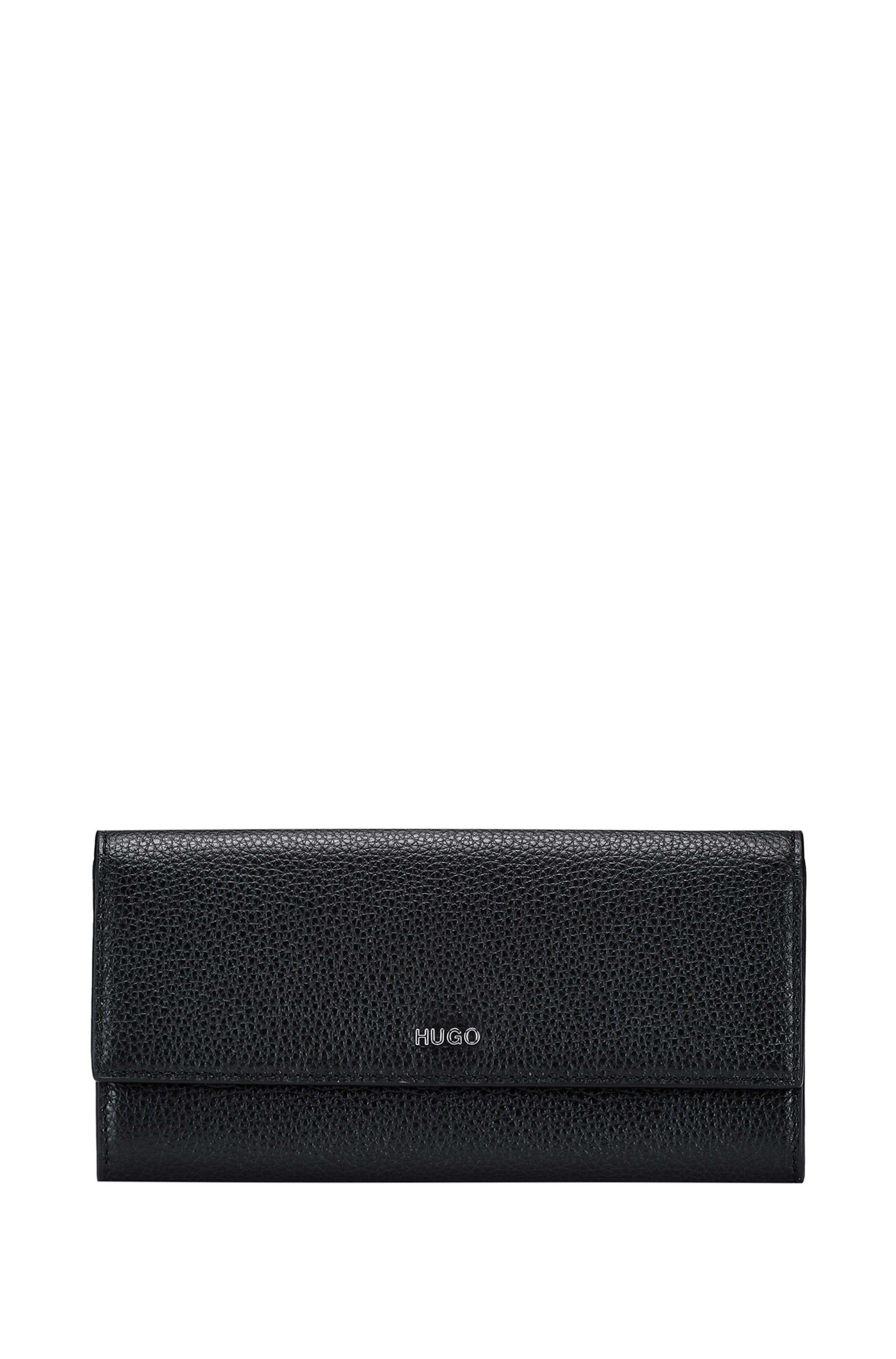 Continental wallet in grained leather with logo lettering, Black