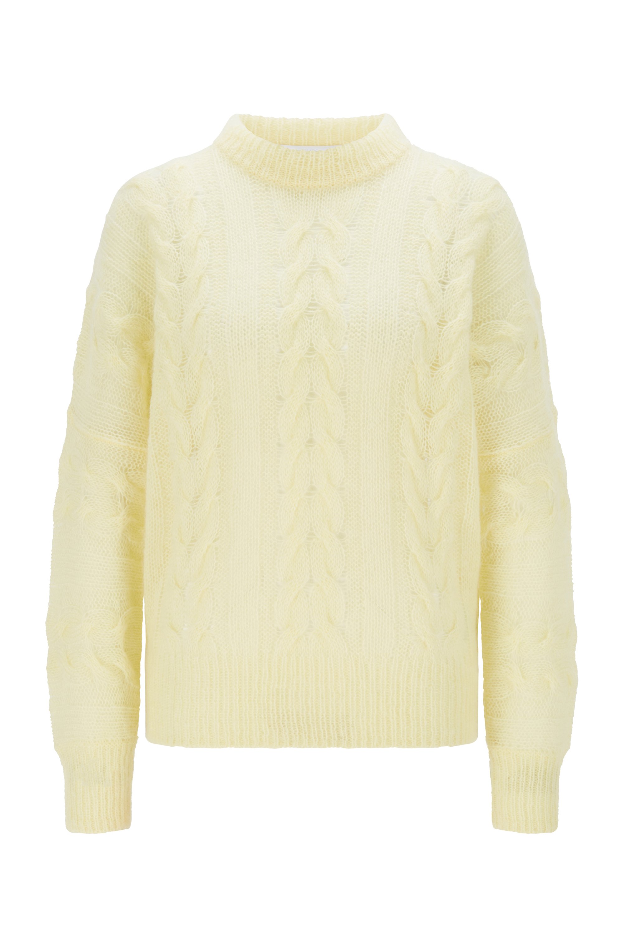 Relaxed-fit lightweight sweater with cabled structure, Light Yellow