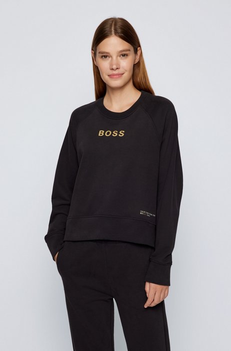 Oversized-fit sweatshirt with gold-effect artwork, Black