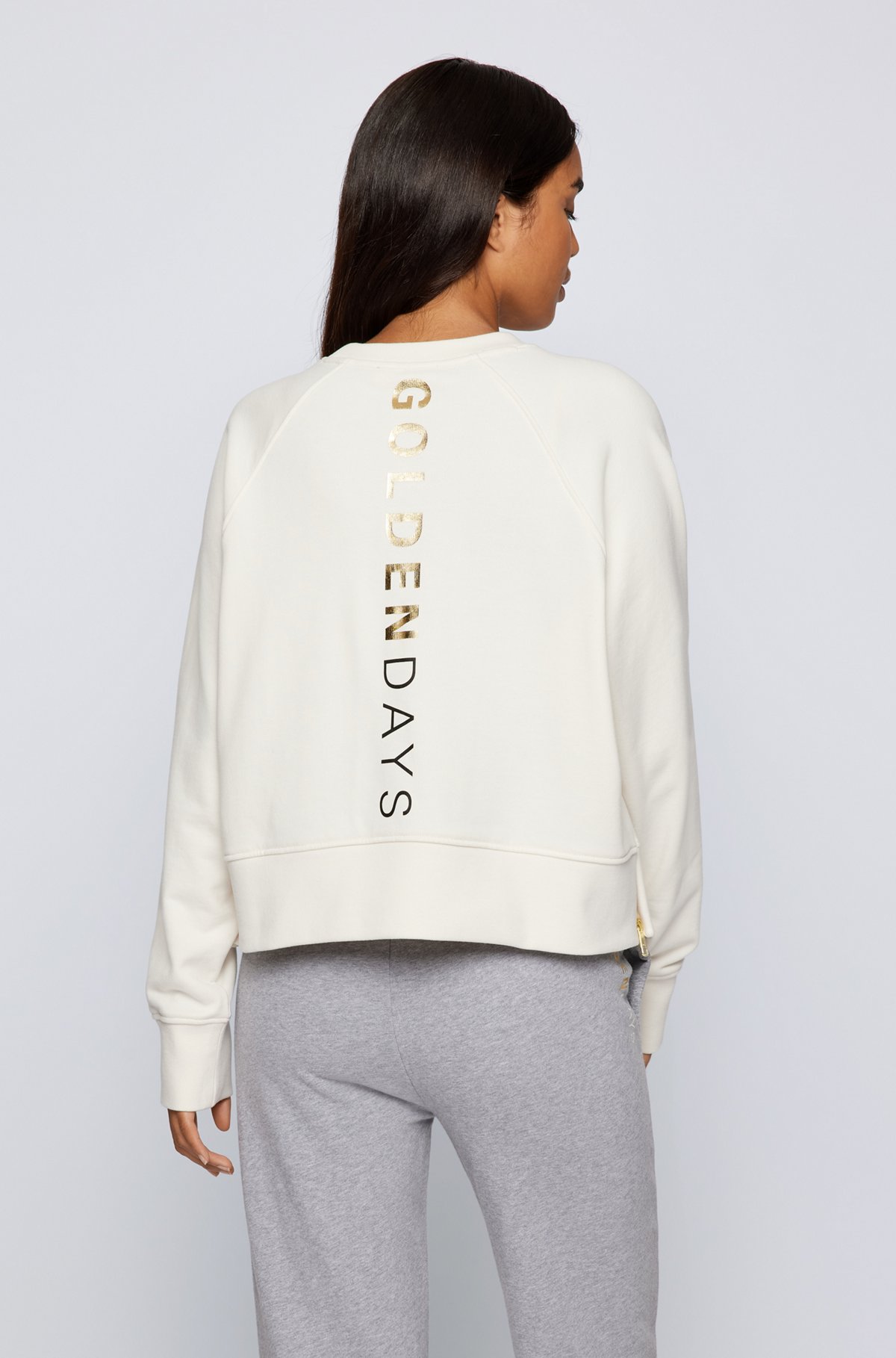 Oversized-fit sweatshirt with gold-effect artwork, White