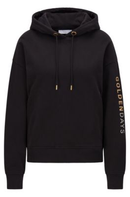 BOSS - Golden-logo hooded sweatshirt an organic-cotton blend