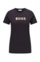 T-shirt Slim Fit en coton biologique avec logo, Noir
