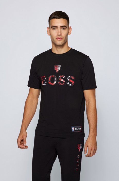 BOSS x NBA stretch-cotton T-shirt with colorful branding, NBA Bulls