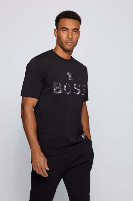 BOSS x NBA stretch-cotton T-shirt with colorful branding, NBA NETS