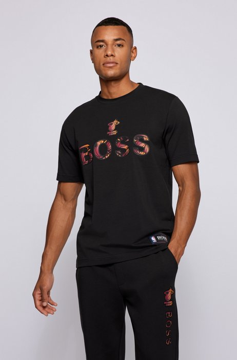 BOSS x NBA stretch-cotton T-shirt with colorful branding, NBA MIAMI HEAT
