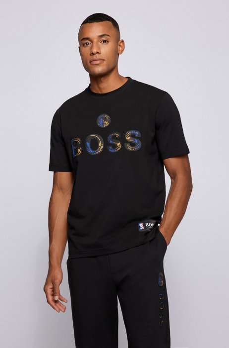 BOSS x NBA stretch-cotton T-shirt with colorful branding, NBA WARRIORS