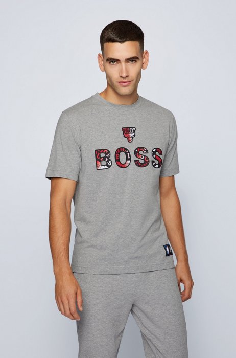 BOSS x NBA stretch-cotton T-shirt with colorful branding, NBA Bulls