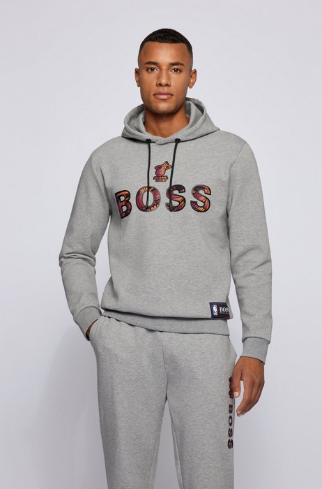 BOSS x NBA cotton-blend hoodie with colorful branding, NBA MIAMI HEAT