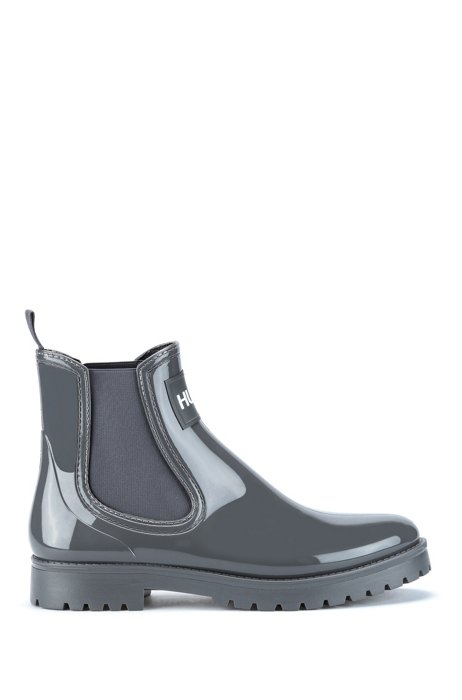 PVC rain boots with logo patch, Grey