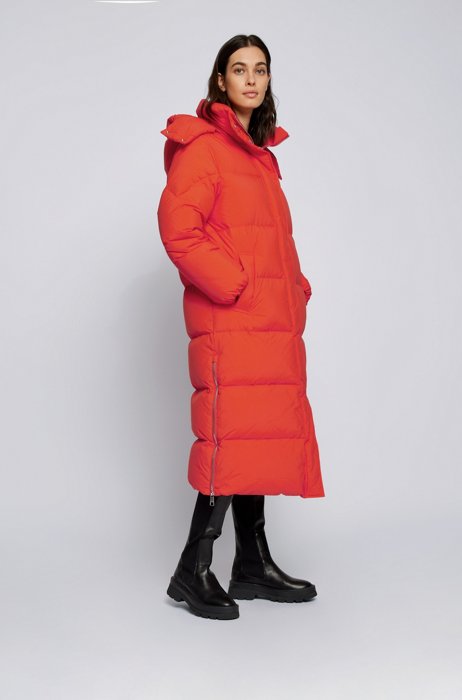 Relaxed-fit parka in recycled fabric with detachable hood, Orange