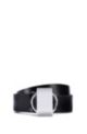 Italian-leather belt with statement buckle, Black
