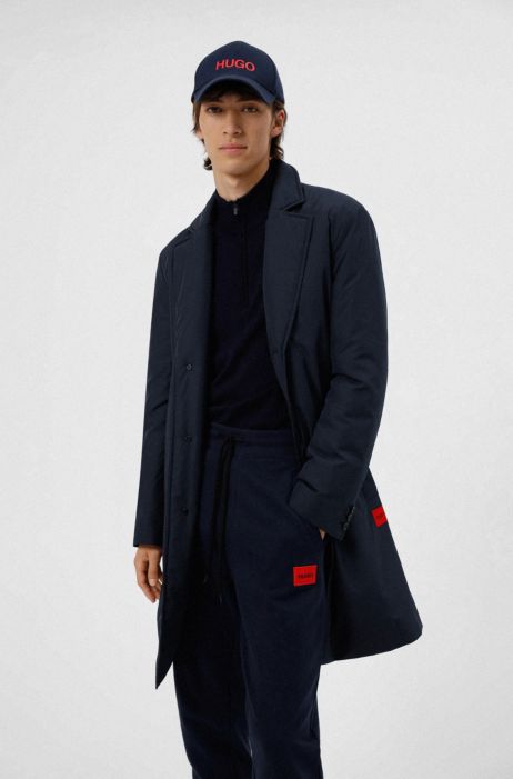 Hugo Regular Fit Coat In Water Repellent Fabric With Logo