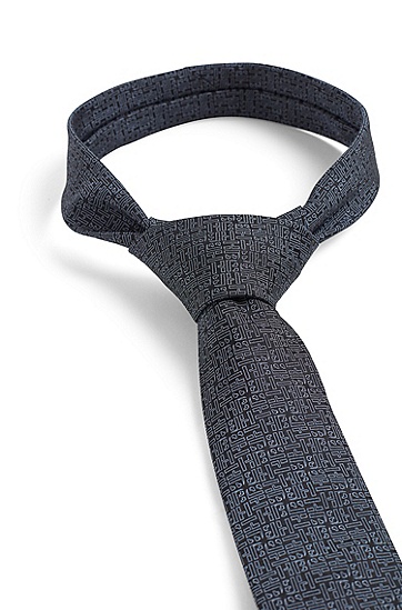 意大利制造真丝提花字母图案领带,  001_Black