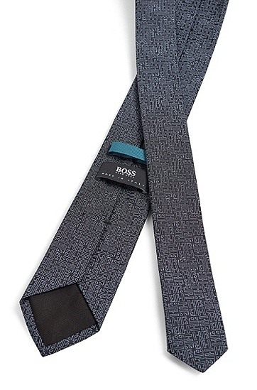 意大利制造真丝提花字母图案领带,  001_Black