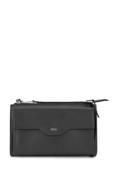 Grained-leather mini bag with printed logo, Black