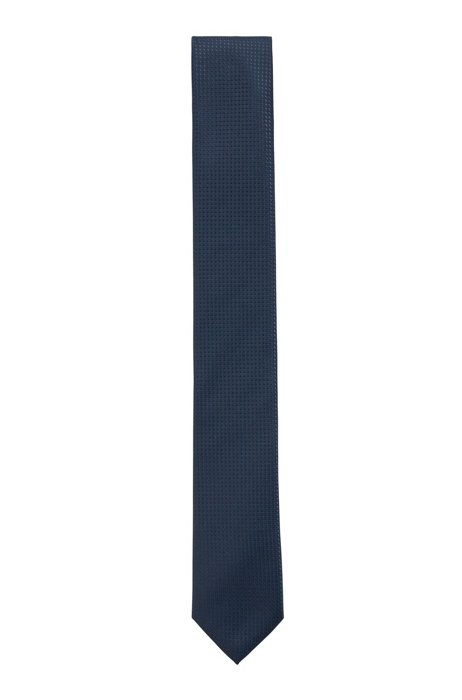 Micro-patterned tie in crease-resistant jacquard fabric, Dark Blue