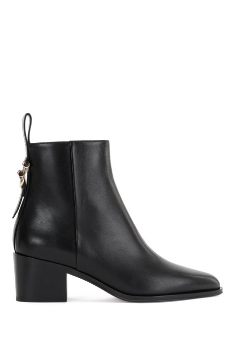 Italian-leather ankle boots with hardware trim, Black