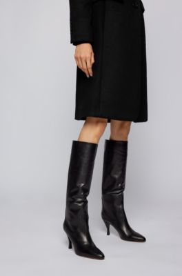 BOSS - Italian-leather knee-high boots with curved heel