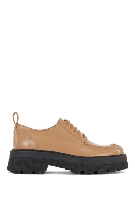 Chunky-sole shoes in Italian brush-off leather, Light Brown
