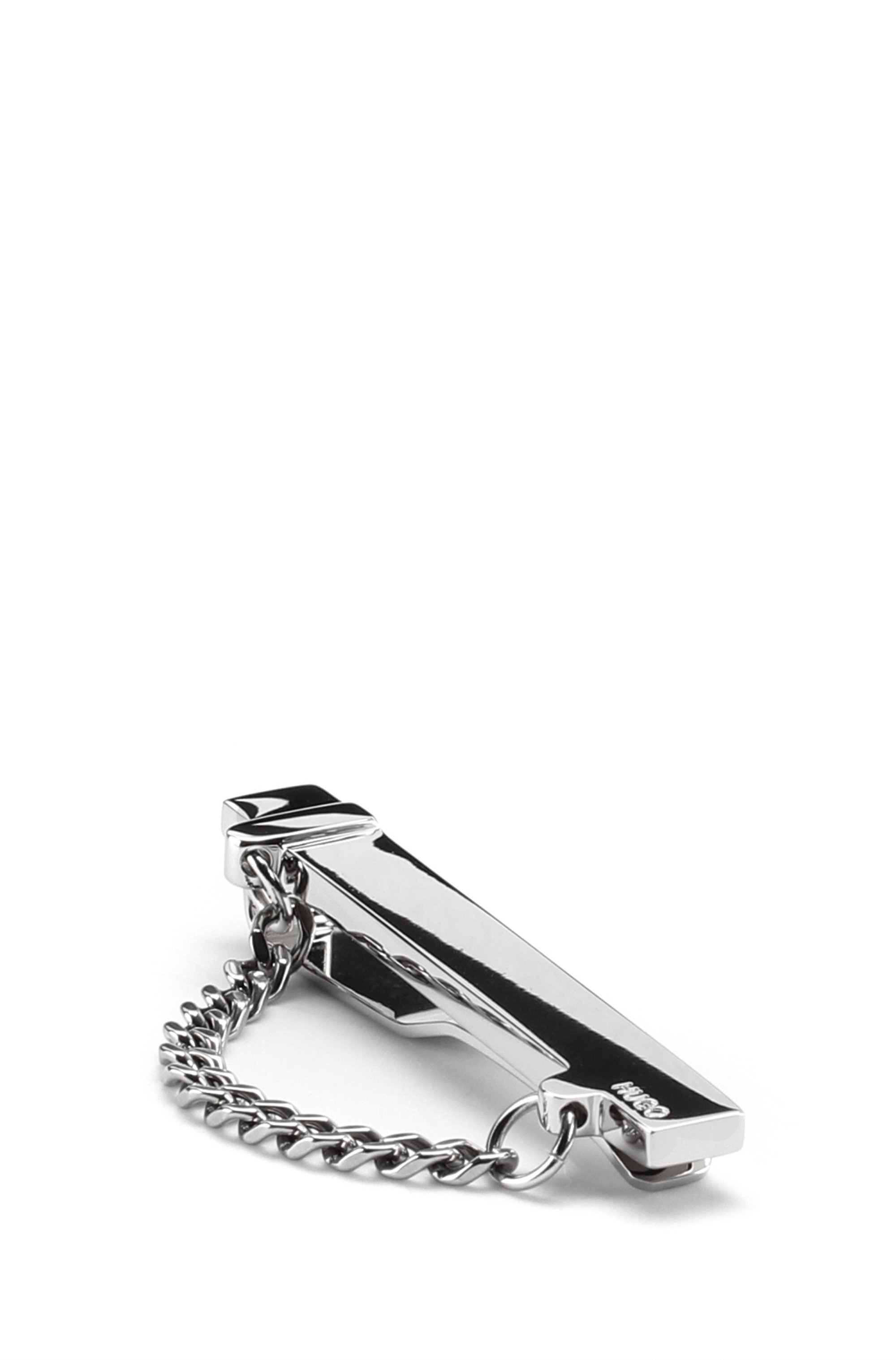 Logo tie clip with chain detail, Silver