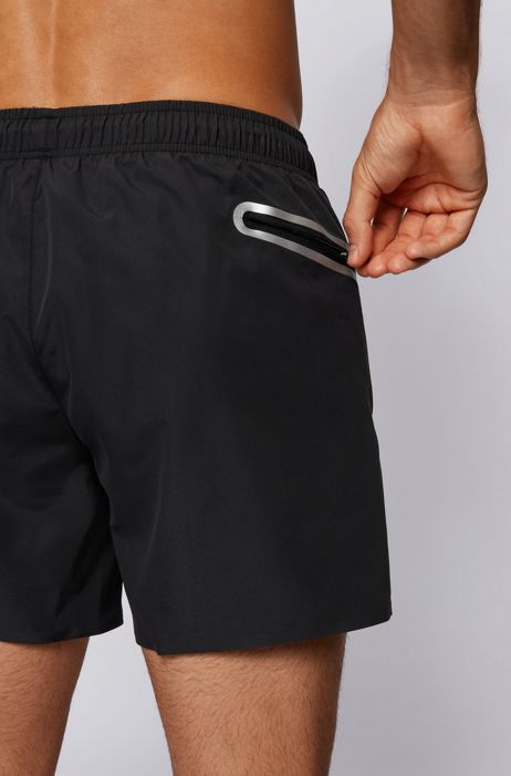 BOSS Mens Icefish Recycled-Fabric Quick-Drying Swim Shorts with Metallic Logo