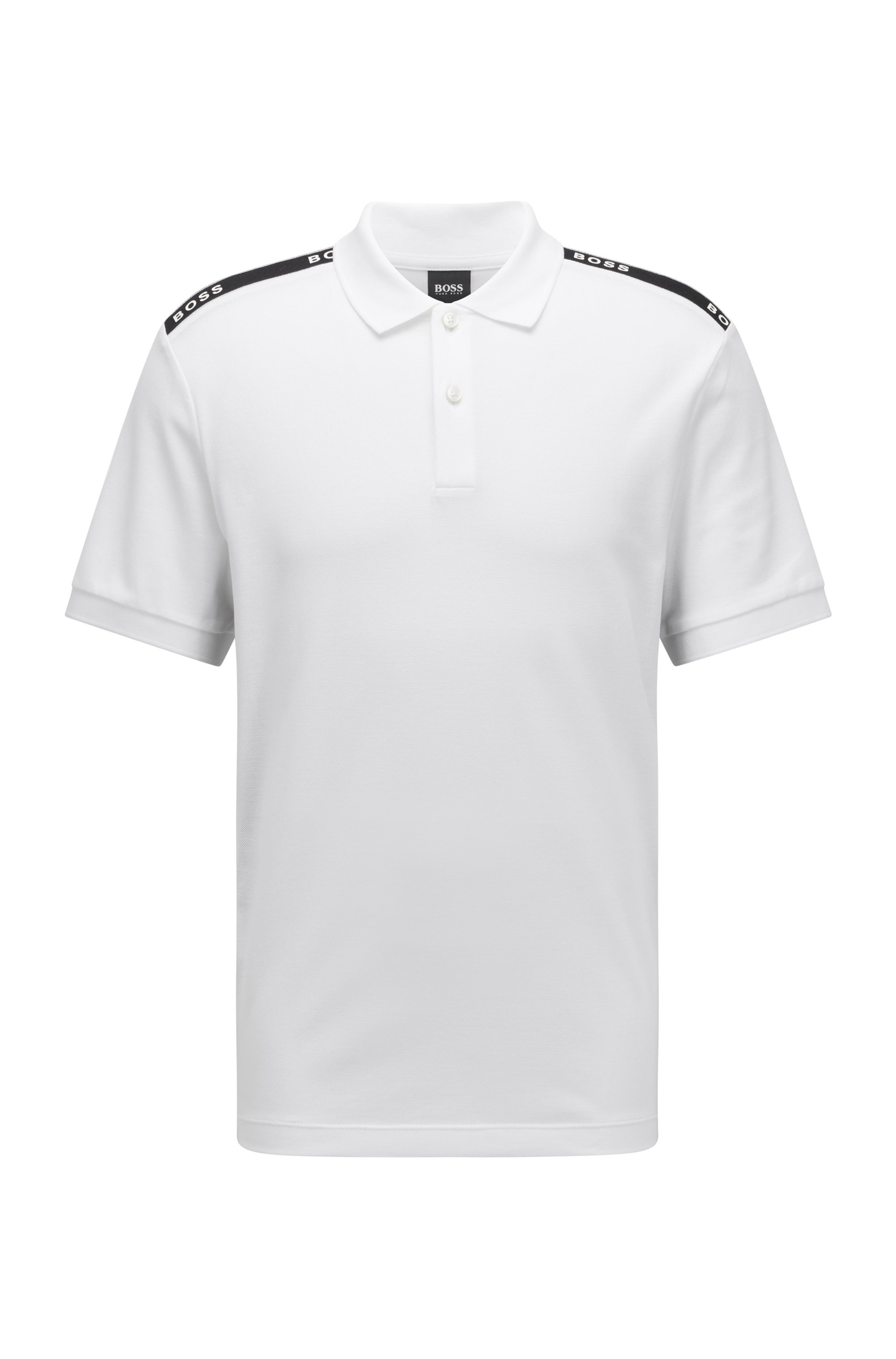 Mercerised-cotton polo shirt with logo-tape details, White