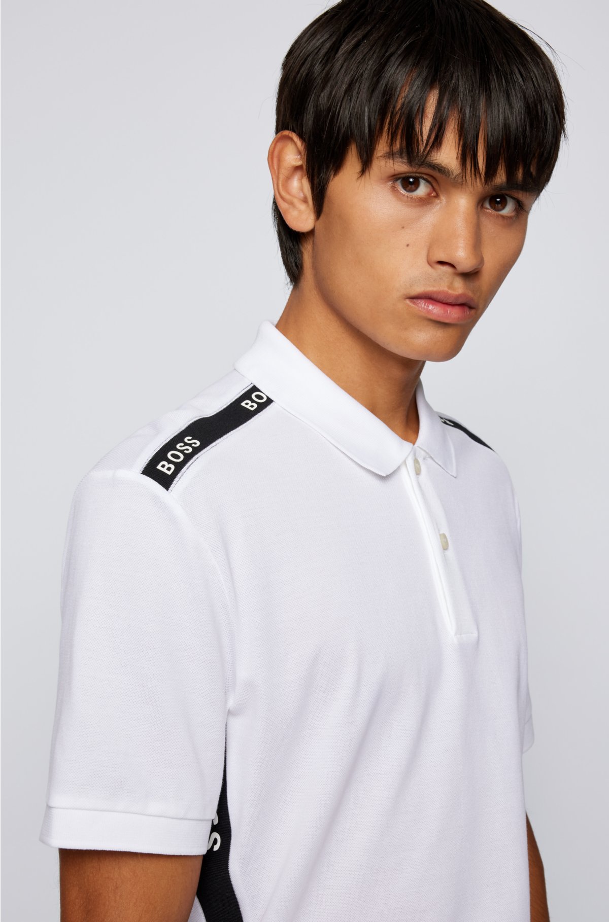 BOSS - Mercerised-cotton polo shirt with logo-tape details