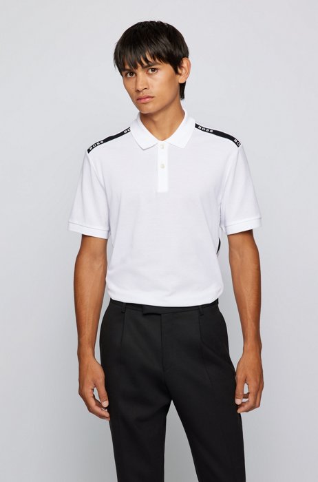 Mercerised-cotton polo shirt with logo-tape details, White