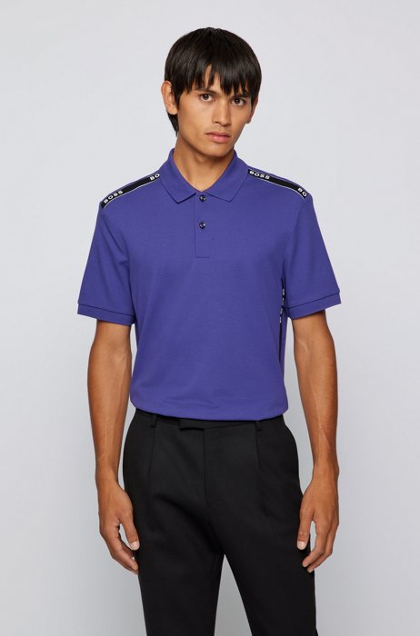 Mercerised-cotton polo shirt with logo-tape details, Purple