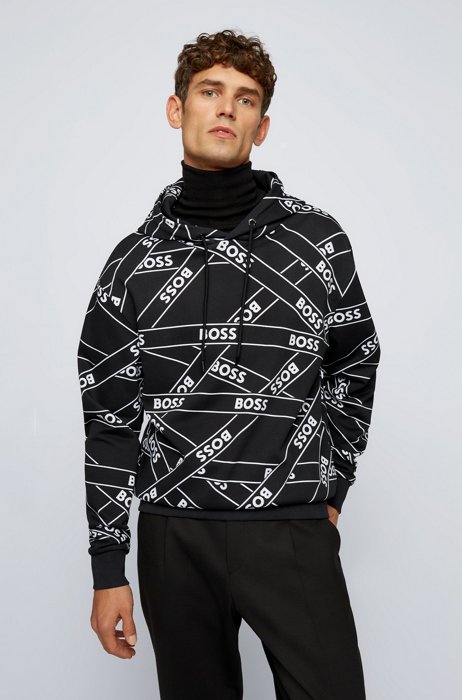 Mercerised-cotton hooded sweatshirt with logo artwork, Black